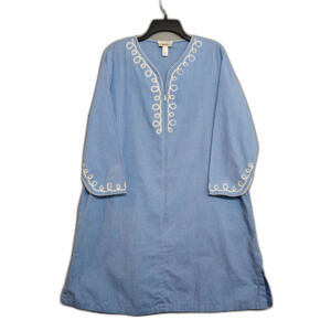 VTG Oscar De La Renta House Coat Zip Front Pajama Robe Sz Large Blue Pockets